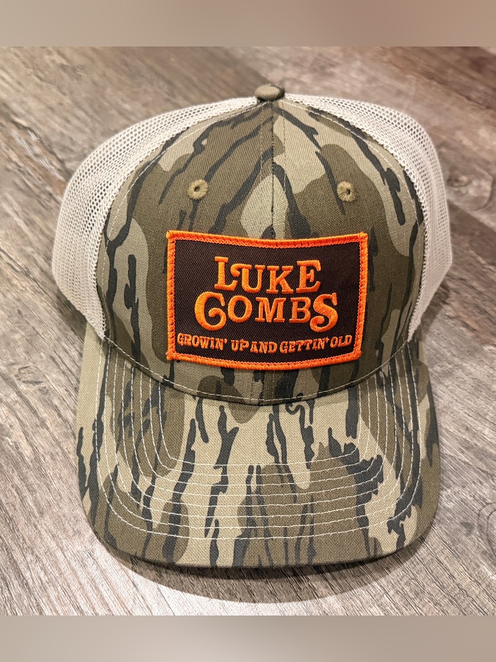 Luke Combs Camo Trucker Hat - Green with Orange Patch
